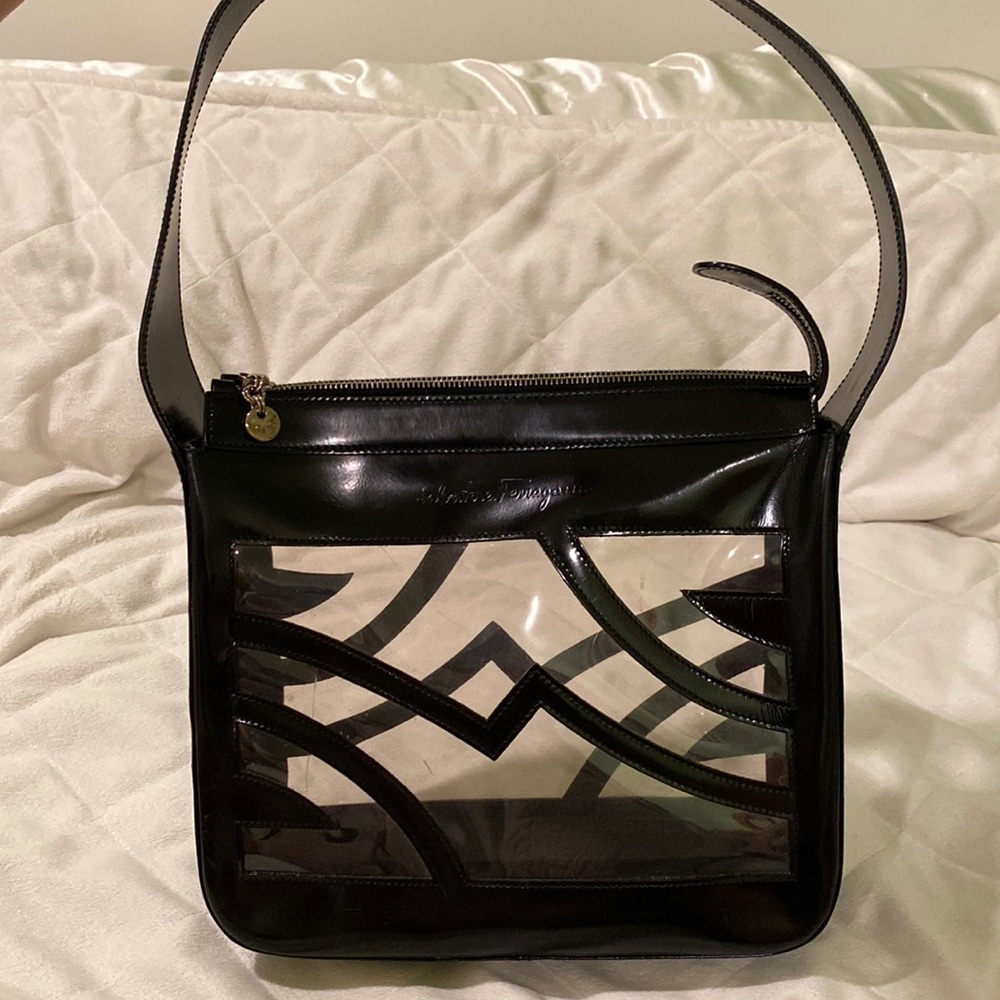 AUTHENTIC Salvatore Ferragamo Handbag - Clear, Black, Tote